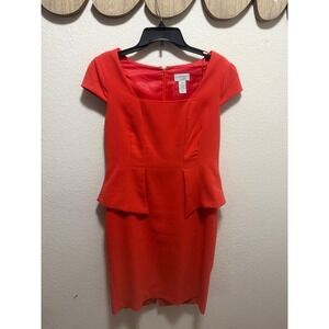 Carmen Marc Valvo Red Peplum Sheath Dress Square Neck Cap Sleeve Size 10